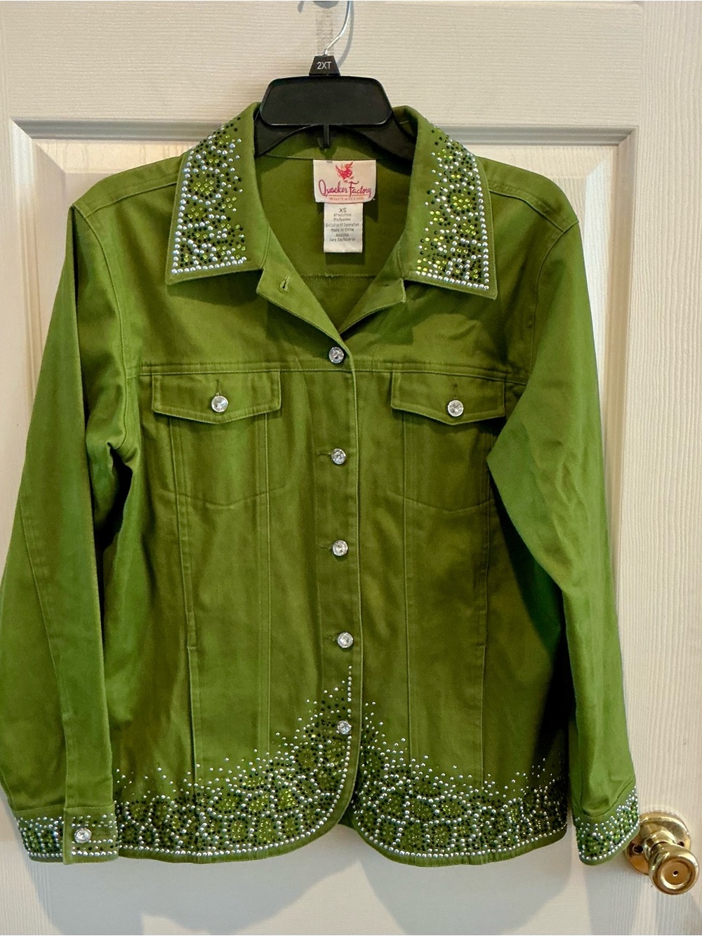 Quaker Factory Kiwi Green Crystal Embellished Festival Dolly Cowgirl Jacket XS - Picture 6 of 11